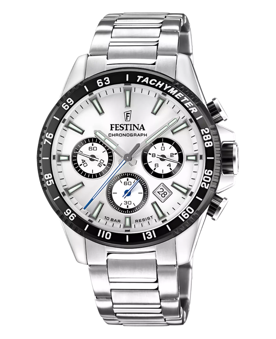 Festina F20560/1 reloj hombre cronógrafo acero inoxidable 45mm esfera plateada