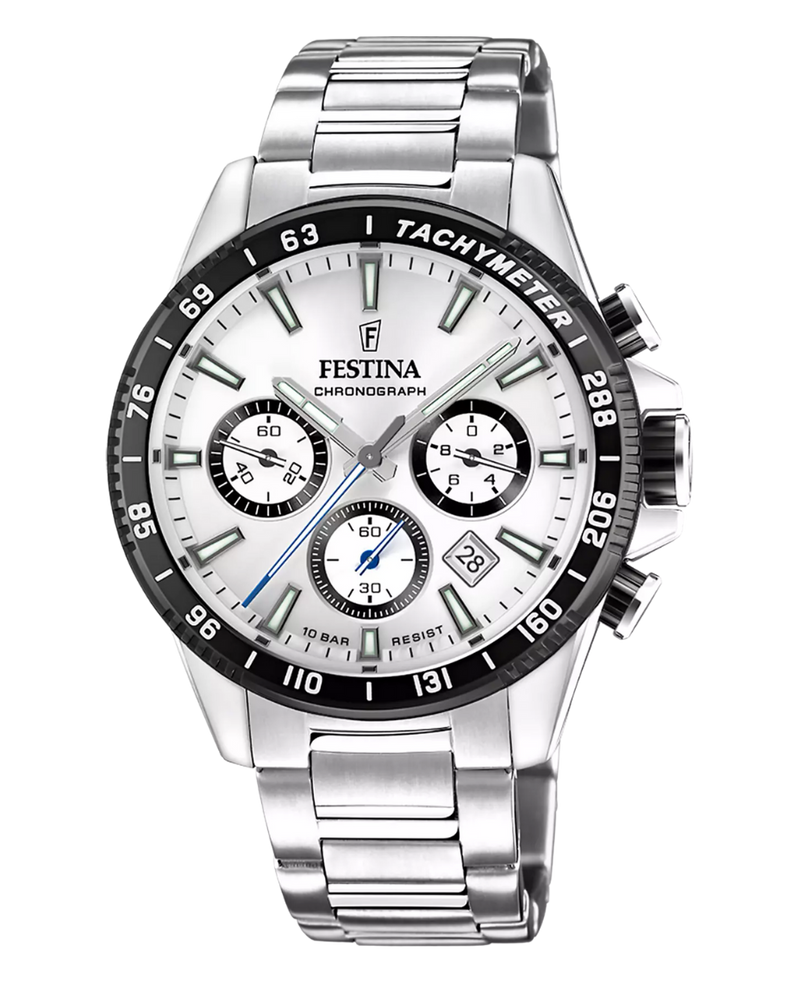 Festina F20560/1 reloj hombre cronógrafo acero inoxidable 45mm esfera plateada