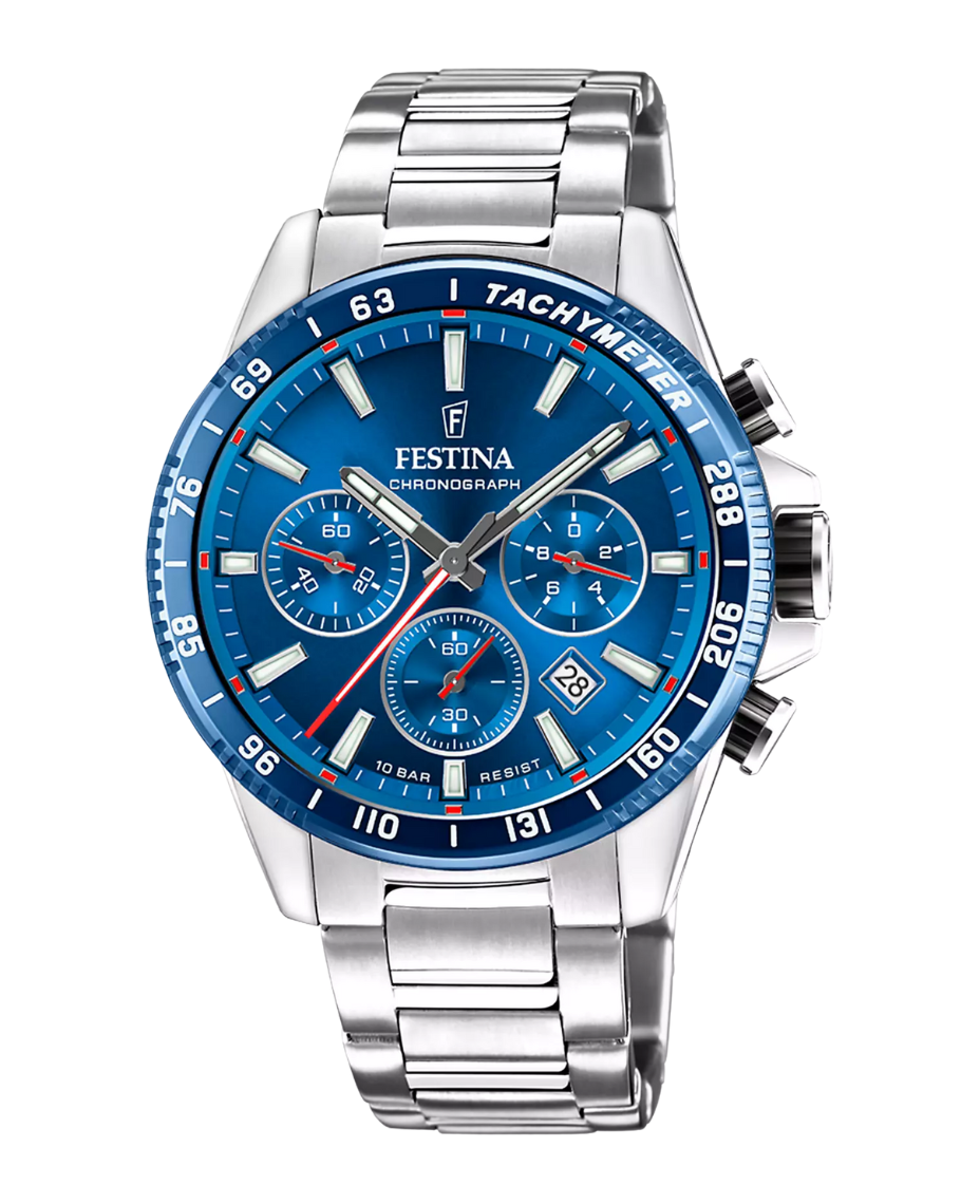 Festina F20560/3 reloj cronógrafo hombre acero inoxidable esfera azul 45mm deportivo