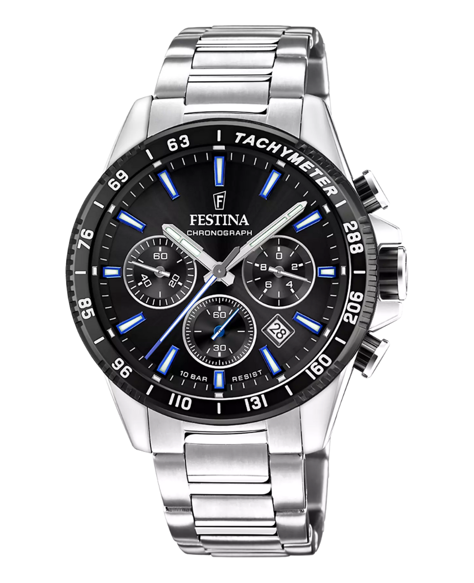 Festina F20560/5 reloj hombre cronógrafo acero negro plateado 45mm
