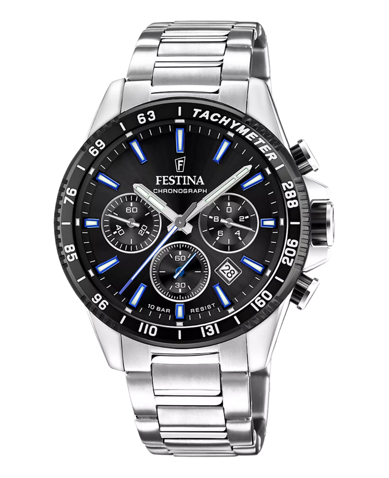 Festina F20560/5 reloj hombre cronógrafo acero negro plateado 45mm