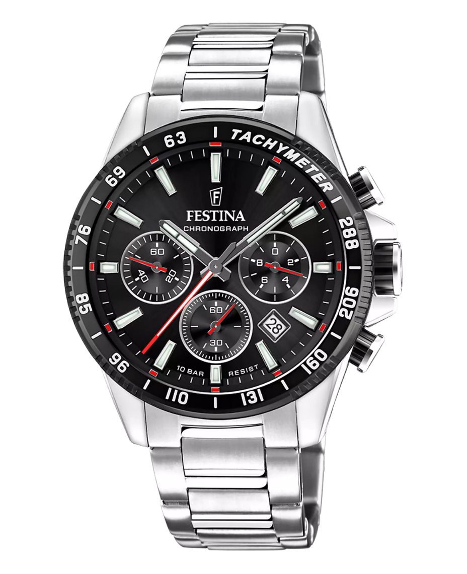 Festina F20560/6 reloj hombre cronógrafo acero negro esfera deportiva 45mm