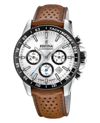 Festina F20561/1 reloj hombre cronógrafo acero correa piel marrón esfera plateada