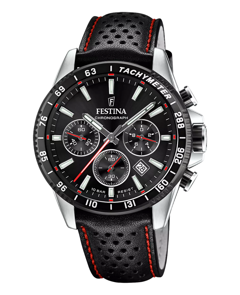 Festina F20561/4 reloj cronógrafo hombre acero esfera negra correa piel