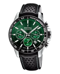 Festina cronógrafo F20561/5 reloj hombre acero esfera verde correa piel negra