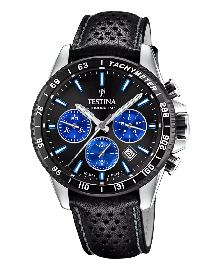 Festina F20561/6 reloj hombre cronógrafo acero esfera negra correa piel