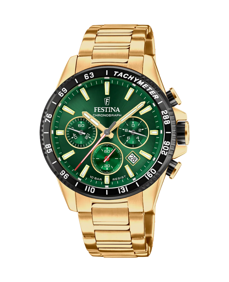 Festina F20634/4 reloj hombre cronógrafo acero verde militar con detalles dorados