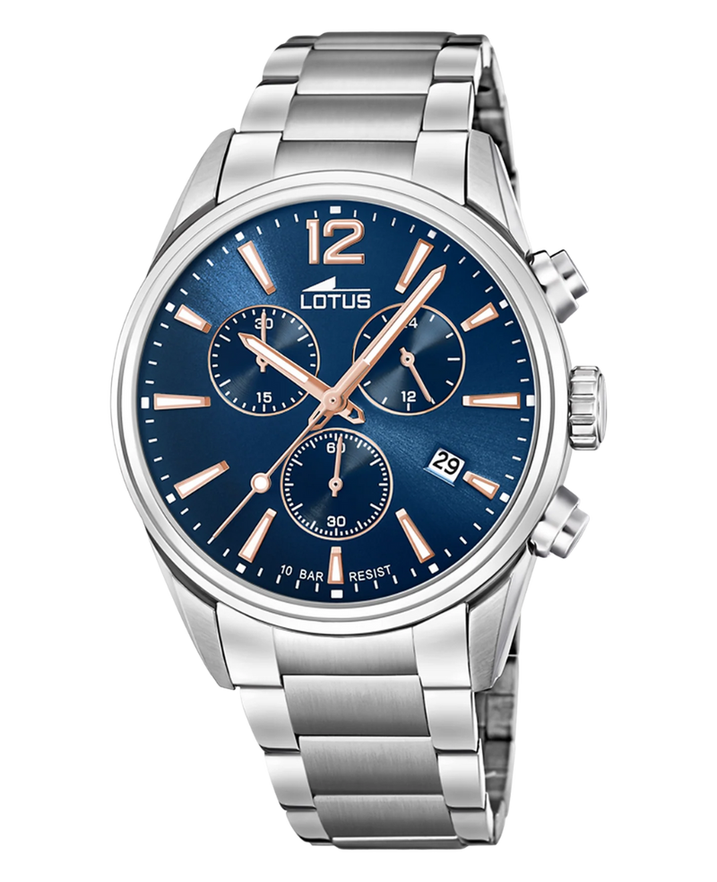 Lotus Chrono 18690/2 reloj hombre acero cronógrafo azul plateado