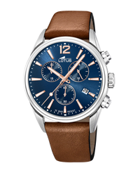 Lotus Chrono 18691/2 reloj hombre acero azul cronógrafo correa piel marrón