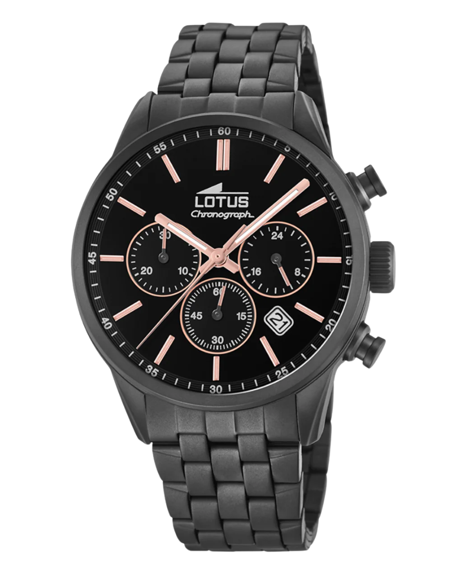 Lotus Chrono 18668/2 reloj hombre cronógrafo acero negro con esfera negra