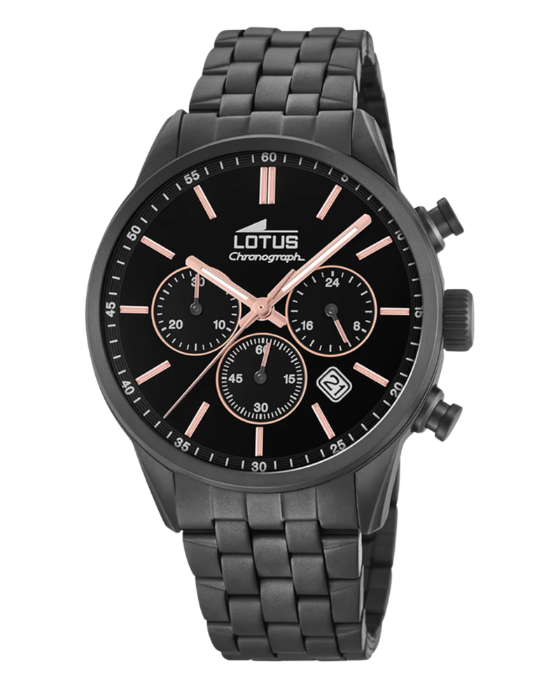 Lotus Chrono 18668/2 reloj hombre cronógrafo acero negro con esfera negra