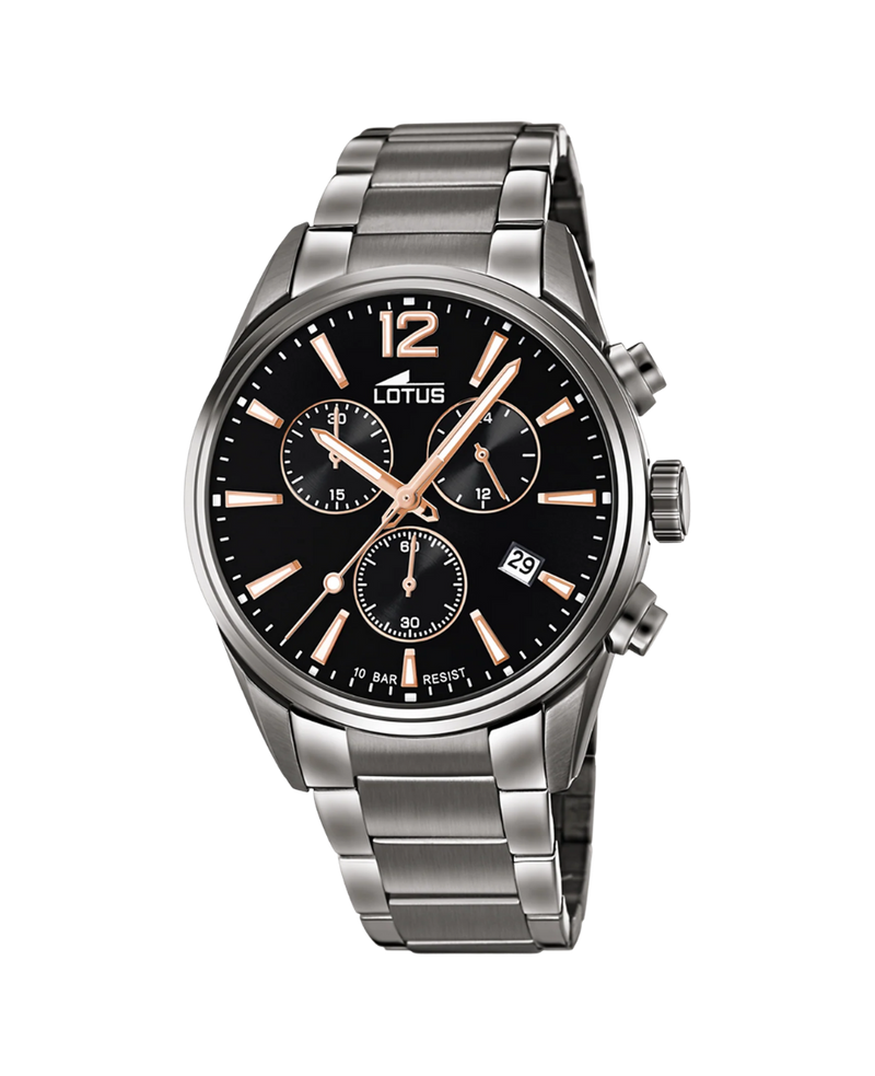 Lotus Chrono 18682/2 reloj hombre acero negro cronógrafo 42mm