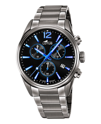 Lotus Chrono 18682/6 reloj hombre acero cronógrafo esfera negra pulsera gris