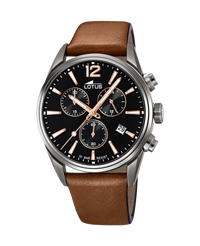 Lotus Chrono 18683/2 reloj hombre acero negro cronógrafo correa piel marrón