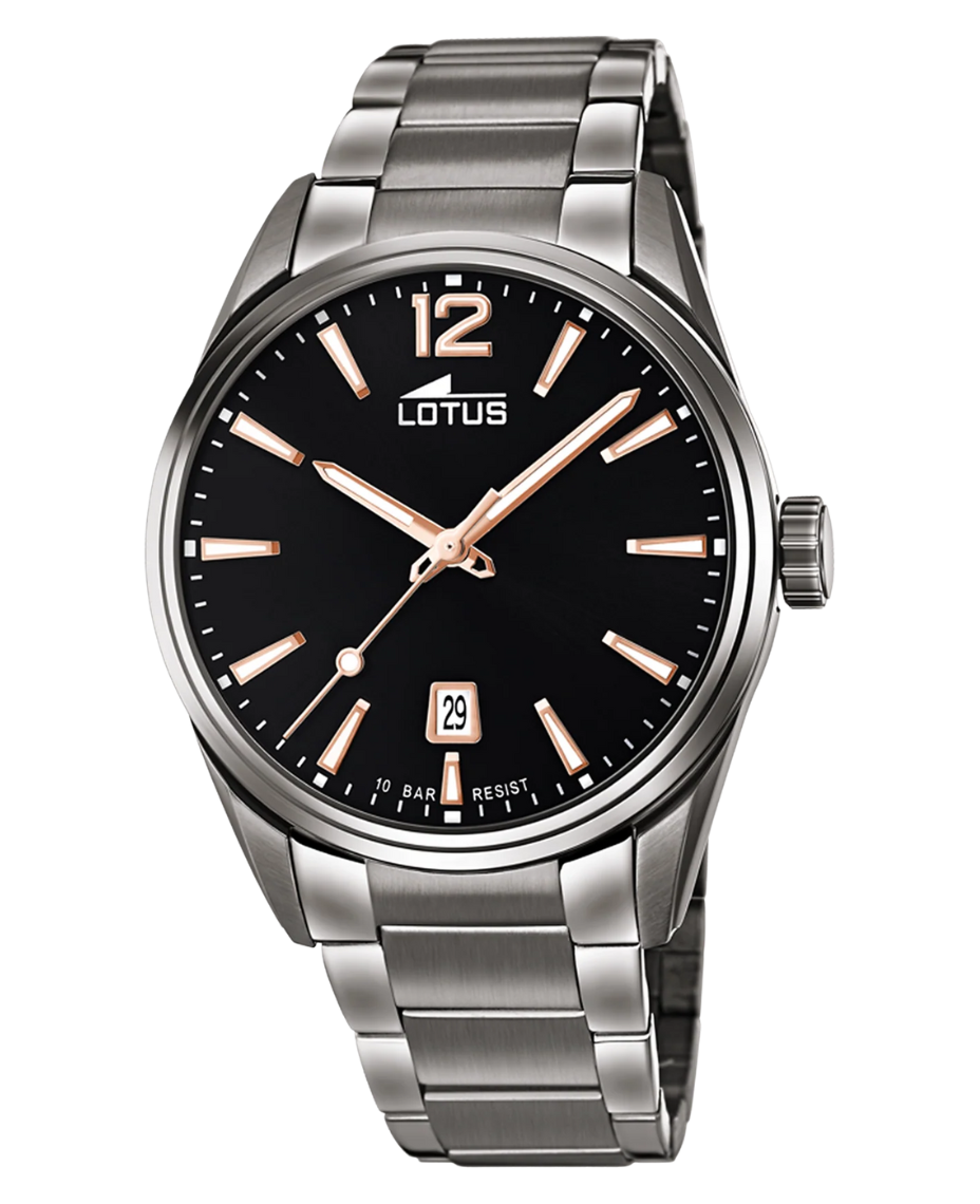 Lotus Chrono 18684/2 reloj hombre acero negro pulsera gris