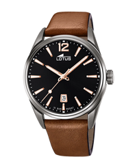 Lotus Chrono 18685/2 reloj hombre acero negro correa piel marrón