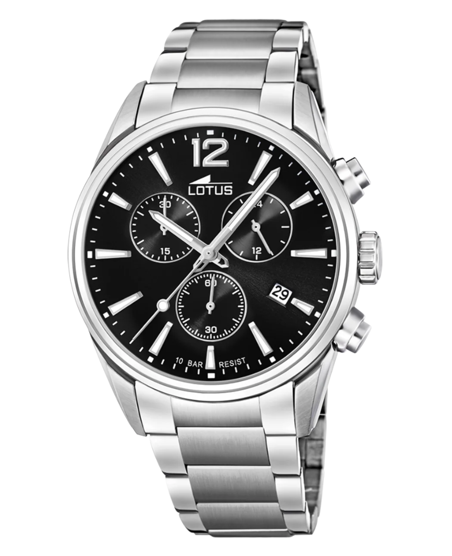 Lotus Chrono 18690/3 reloj hombre acero cronógrafo negro plateado