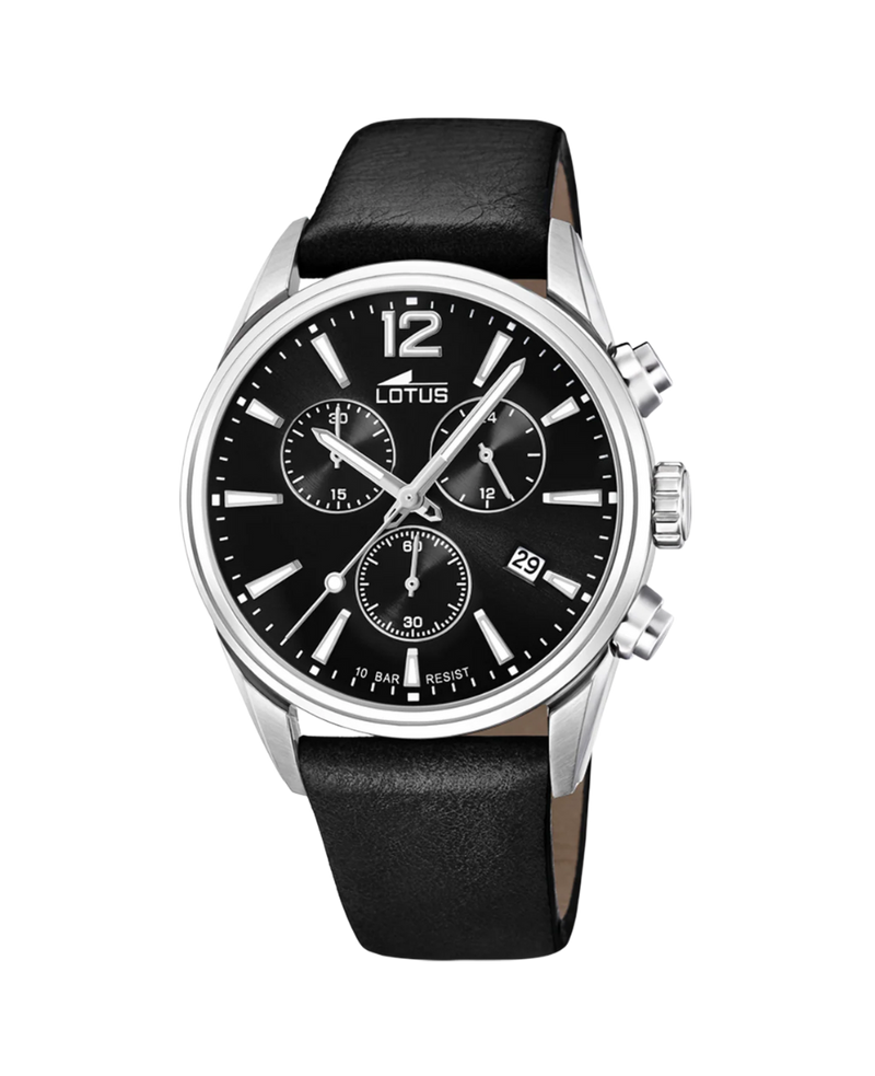 Lotus Chrono 18691/3 reloj hombre acero negro con correa de piel cronógrafo
