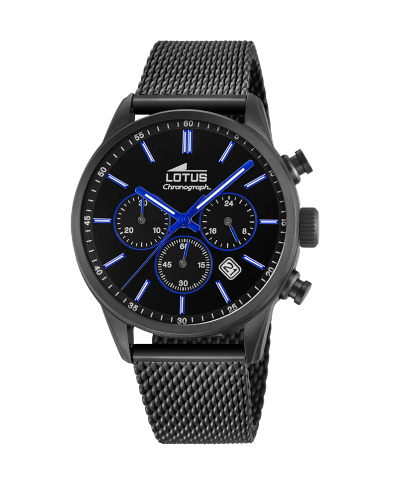 Lotus Chrono 18700/3 reloj hombre cronógrafo acero negro esfera negra pulsera armys