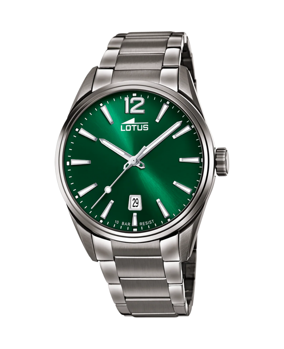 Lotus Chrono 18684/4 reloj hombre cronógrafo acero esfera verde pulsera gris