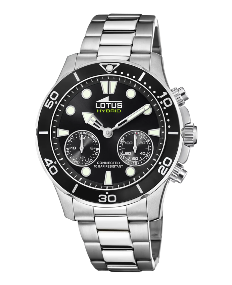 Lotus Classic 18800/2 reloj hombre híbrido acero inoxidable esfera negra pulsera armys plateada