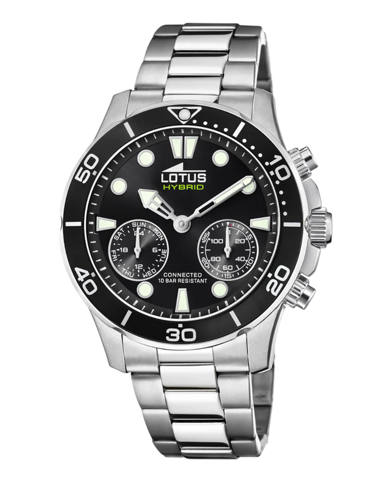 Lotus Classic 18800/2 reloj hombre híbrido acero inoxidable esfera negra pulsera armys plateada