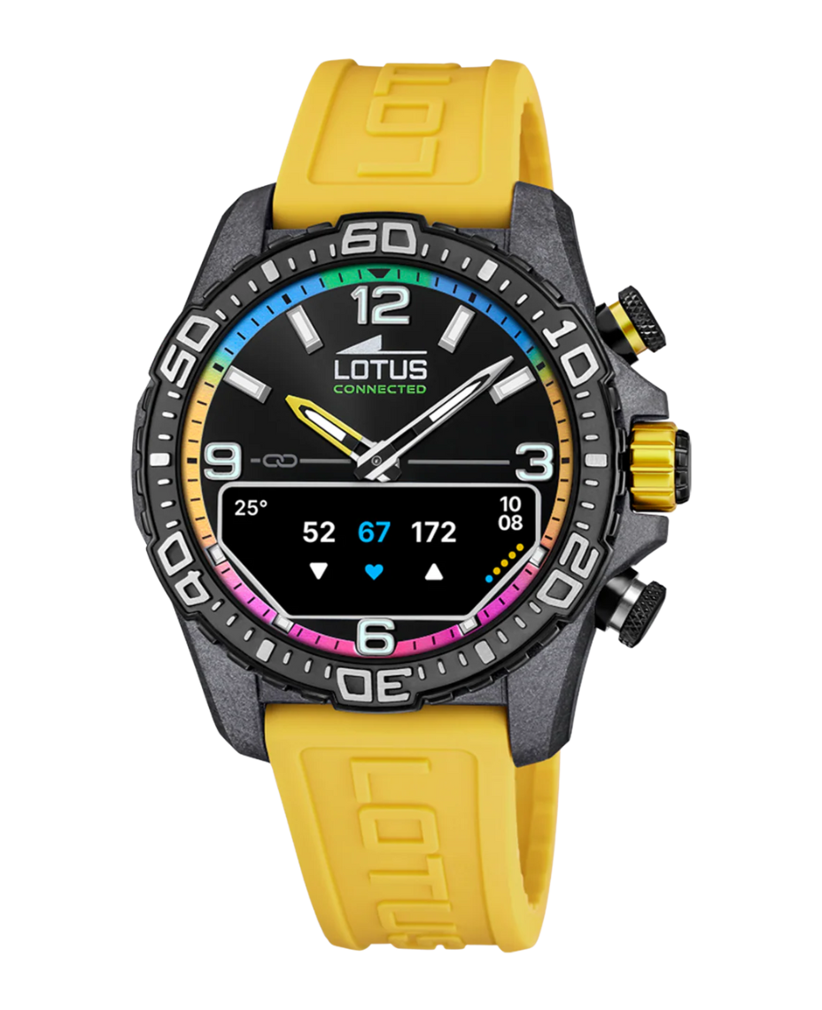 Lotus Classic 20000/8 smartwatch hombre fibra carbono plata lavanda esfera amarilla