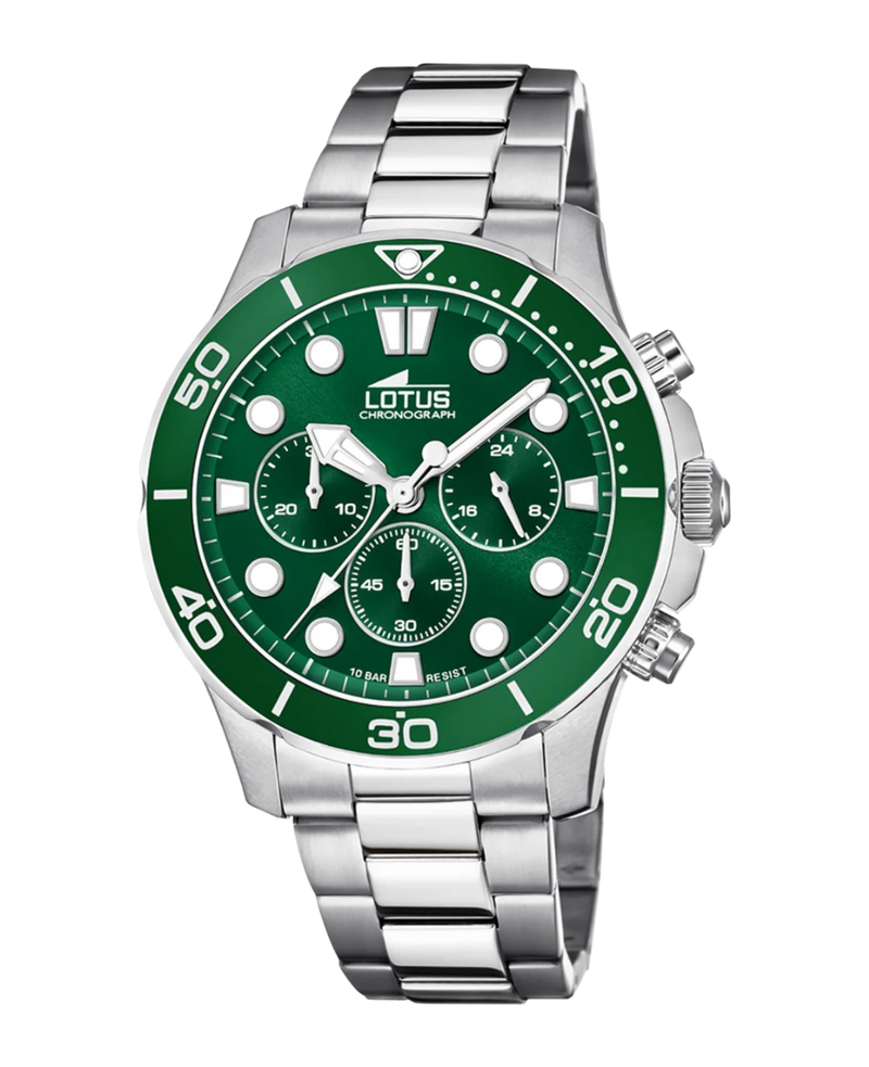 Lotus Excellent 18756/2 reloj hombre cronógrafo acero verde esfera verde pulsera plateada
