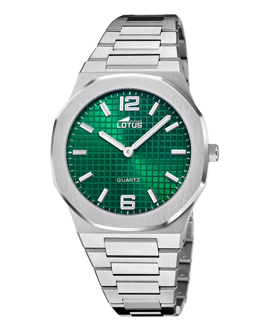 Lotus Excellent 18841/3 reloj hombre acero esfera verde pulsera armys plateada