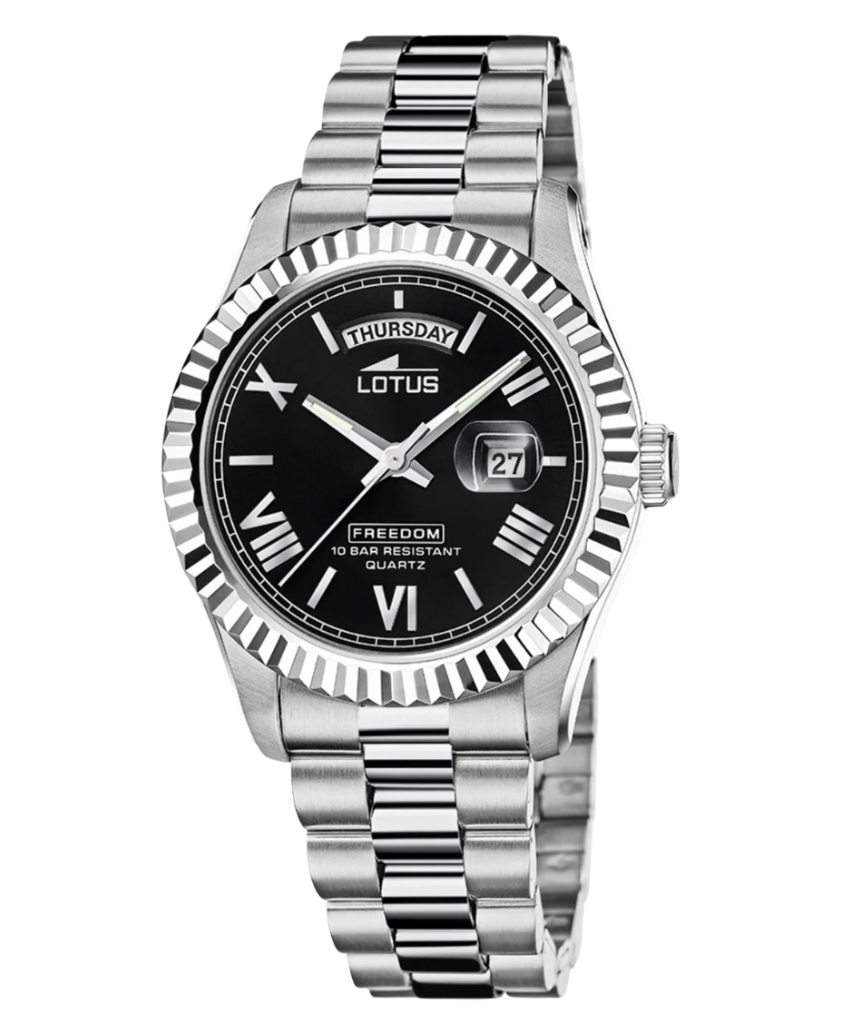 Lotus Freedom 18854/4 reloj hombre acero inoxidable esfera negra pulsera armys plateada