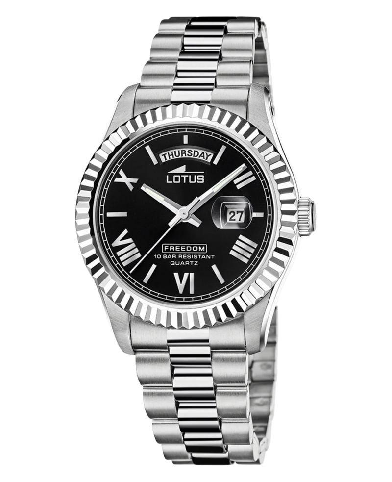 Lotus Freedom 18854/4 reloj hombre acero inoxidable esfera negra pulsera armys plateada