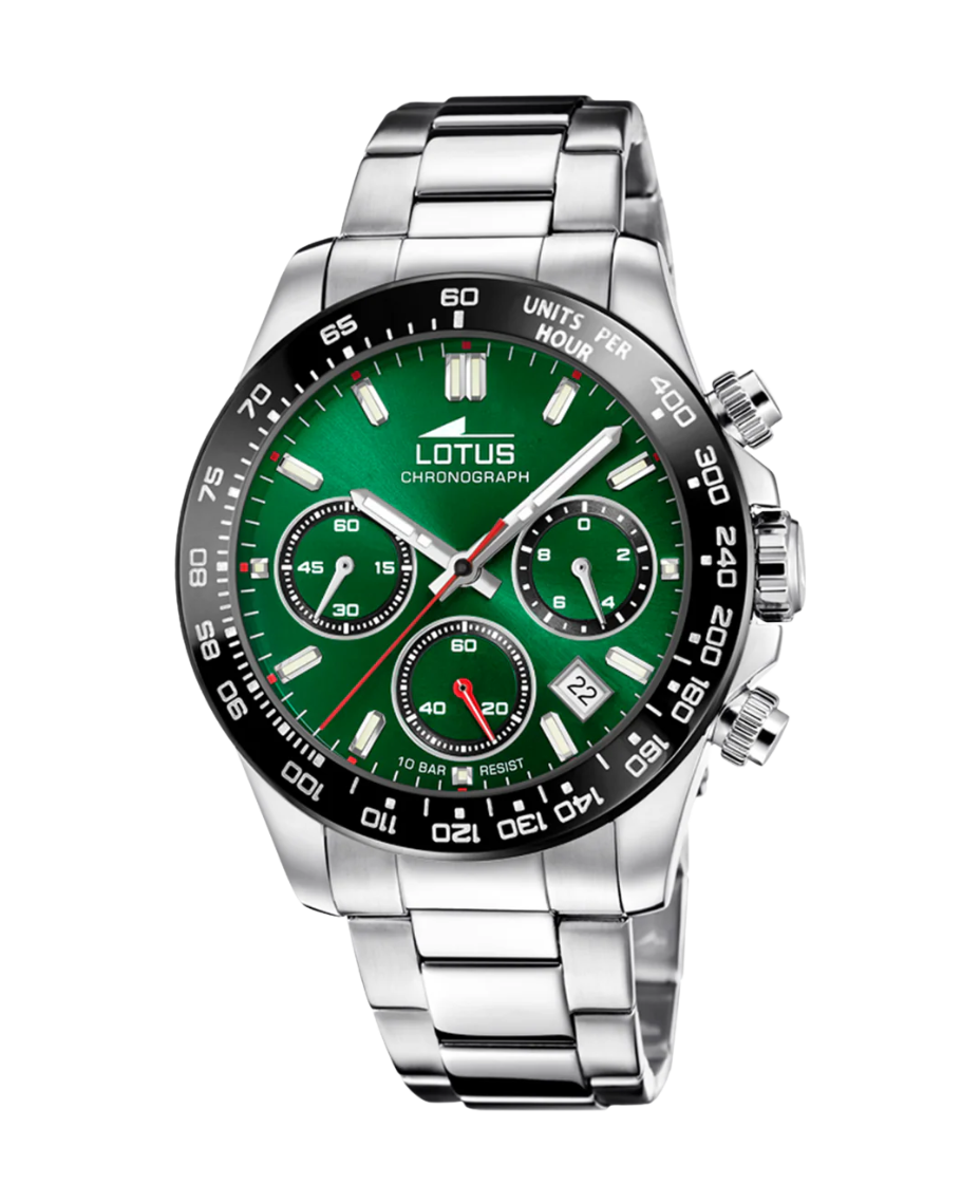 Lotus Freedom Cronógrafo 18912/5 reloj hombre acero esfera verde