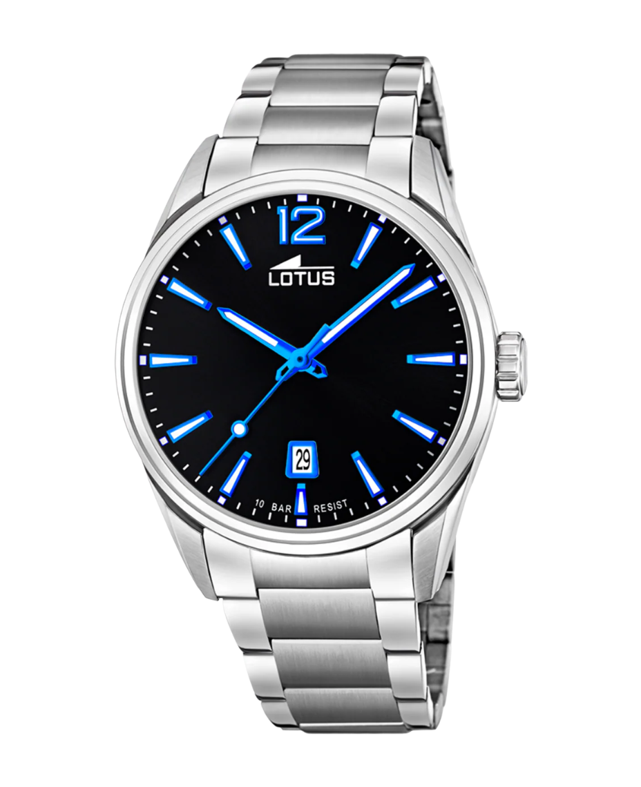 Lotus Classic 18692/6 reloj hombre acero inoxidable esfera negra pulsera plateada