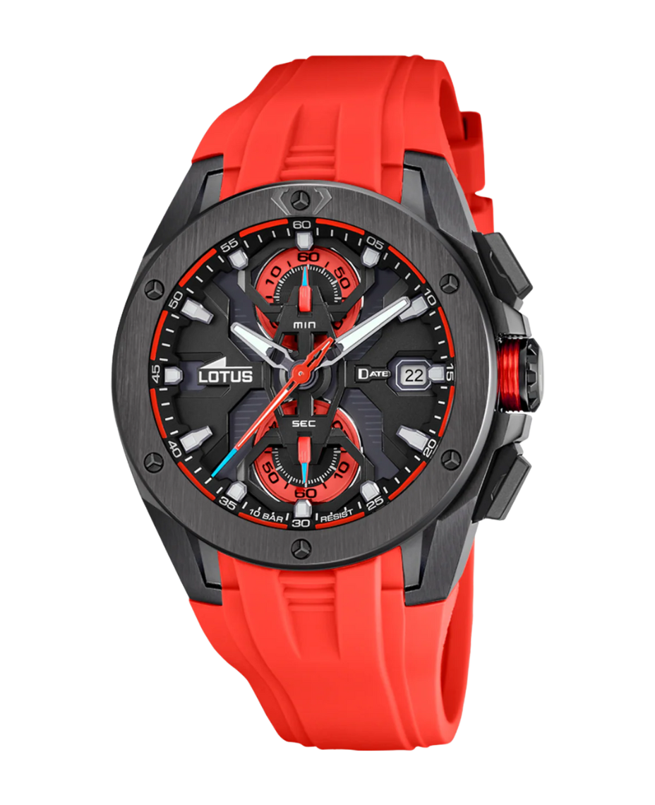 Lotus Classic Cronógrafo 18943/5 reloj hombre acero esfera negra correa roja