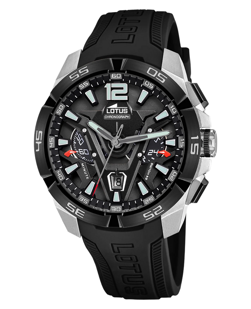 Lotus Classic Cronógrafo 18944/2 reloj hombre acero plata lavanda esfera negra correa caucho