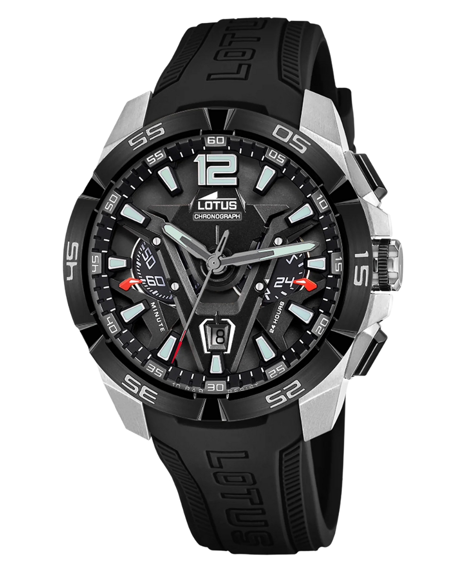 Lotus Classic Cronógrafo 18944/2 reloj hombre acero plata lavanda esfera negra correa caucho