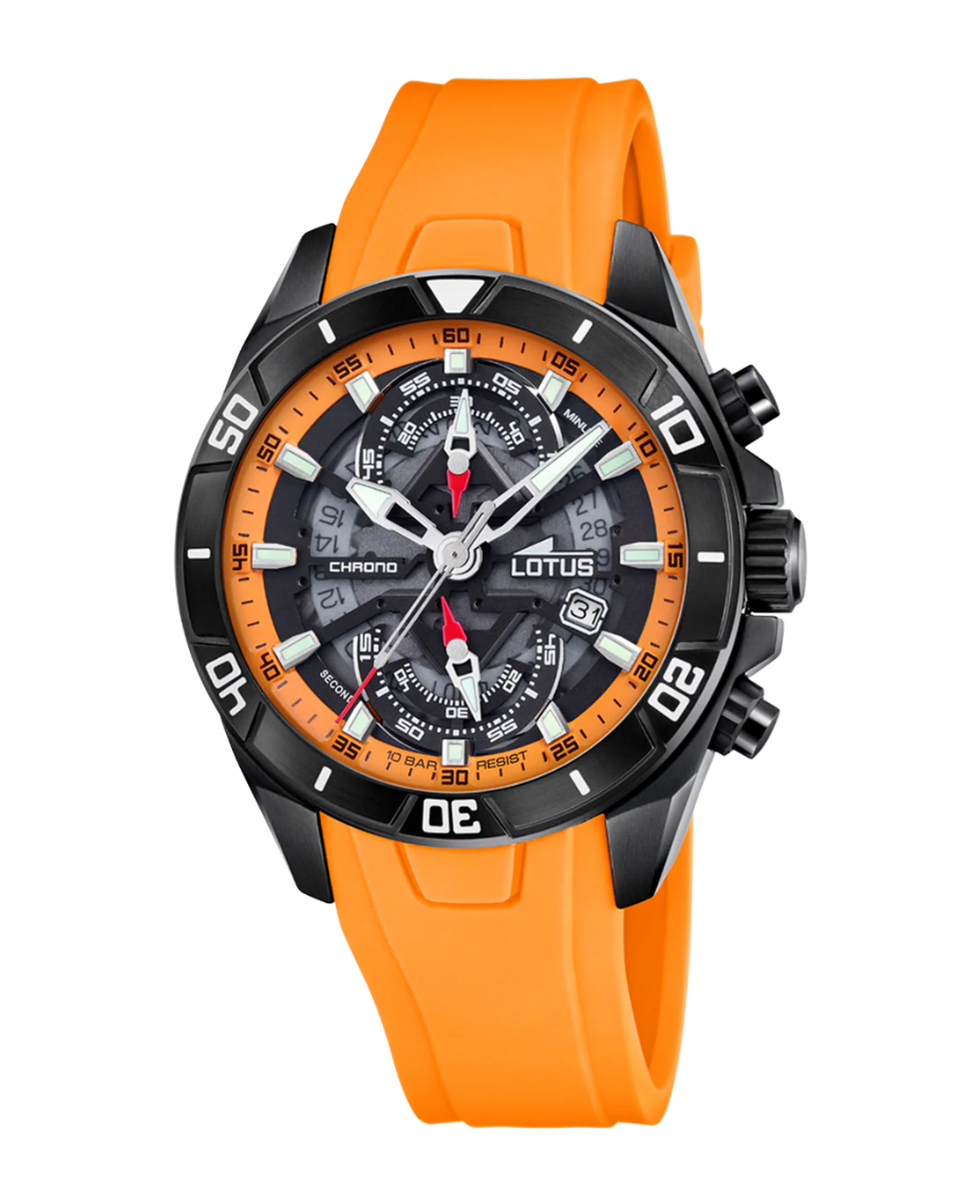 Lotus Classic 18945/3 reloj hombre acero cronógrafo correa naranja esfera negra