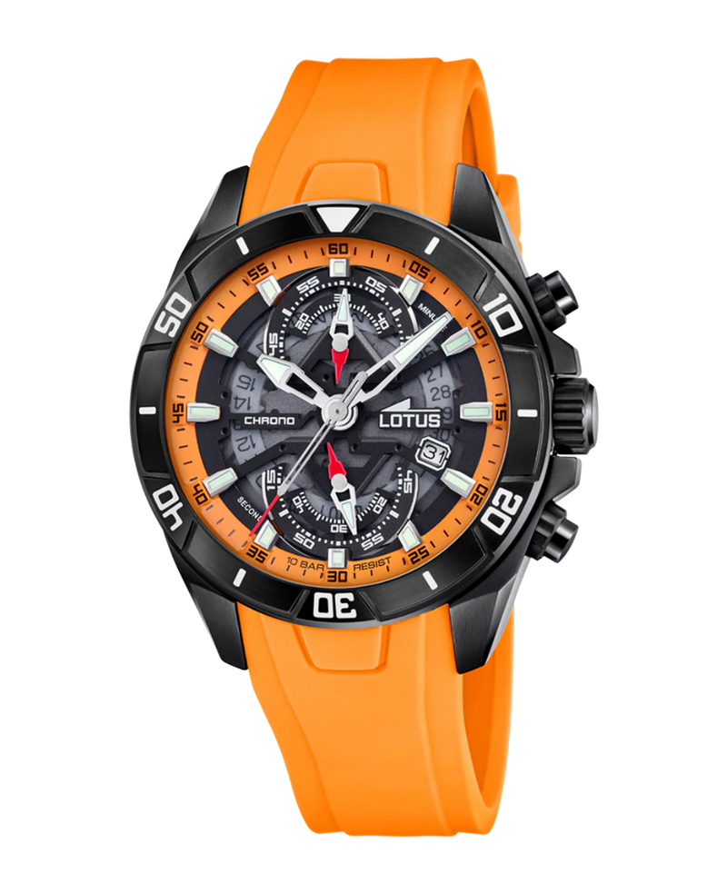 Lotus Classic 18945/3 reloj hombre acero cronógrafo correa naranja esfera negra