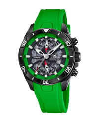 Lotus Classic 18945/4 reloj hombre cronógrafo acero esfera negra correa verde caucho
