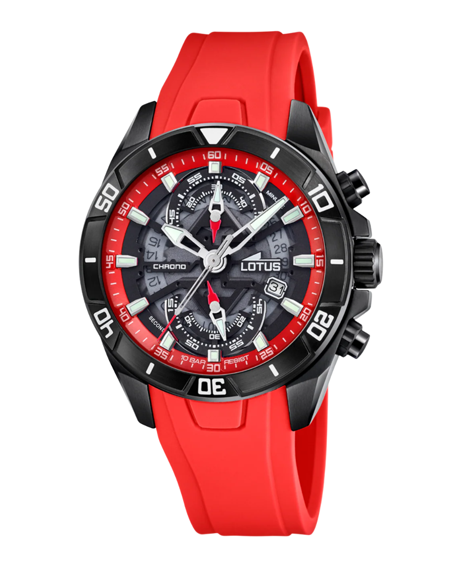 Lotus Classic 18945/5 reloj hombre cronógrafo acero esfera negra correa roja
