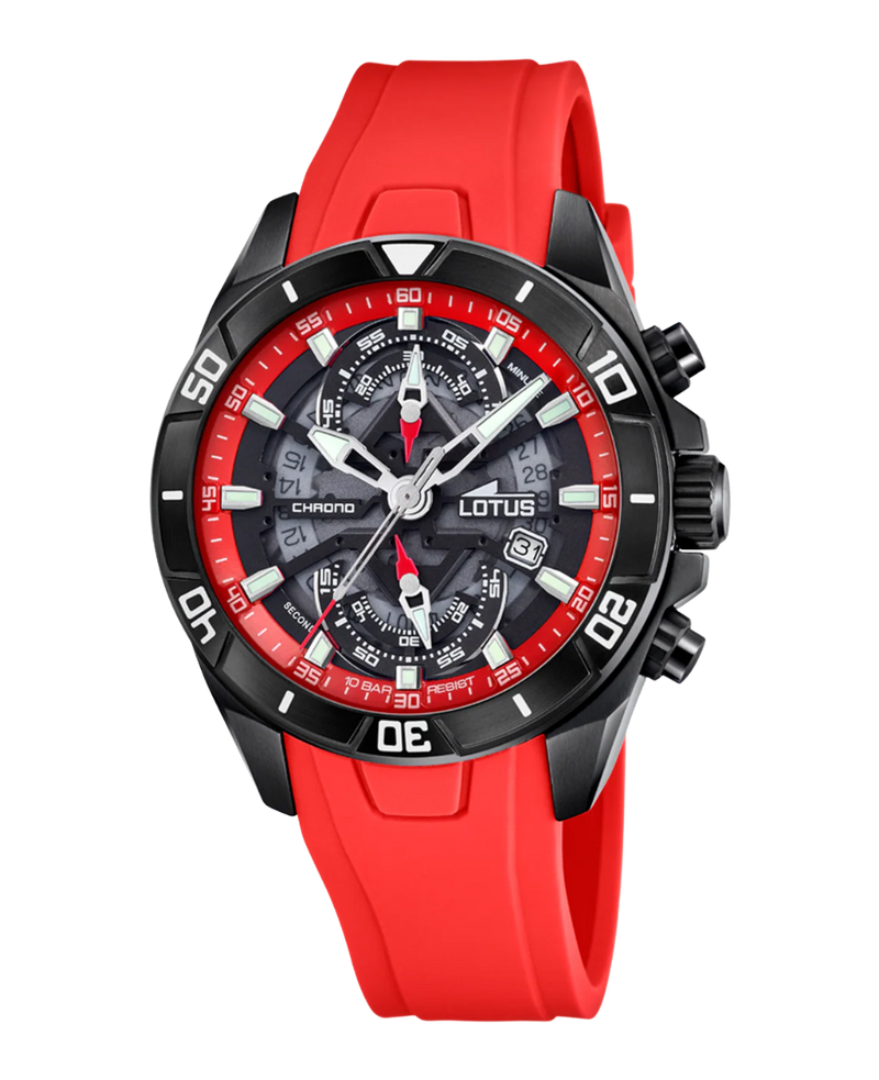 Lotus Classic 18945/5 reloj hombre cronógrafo acero esfera negra correa roja