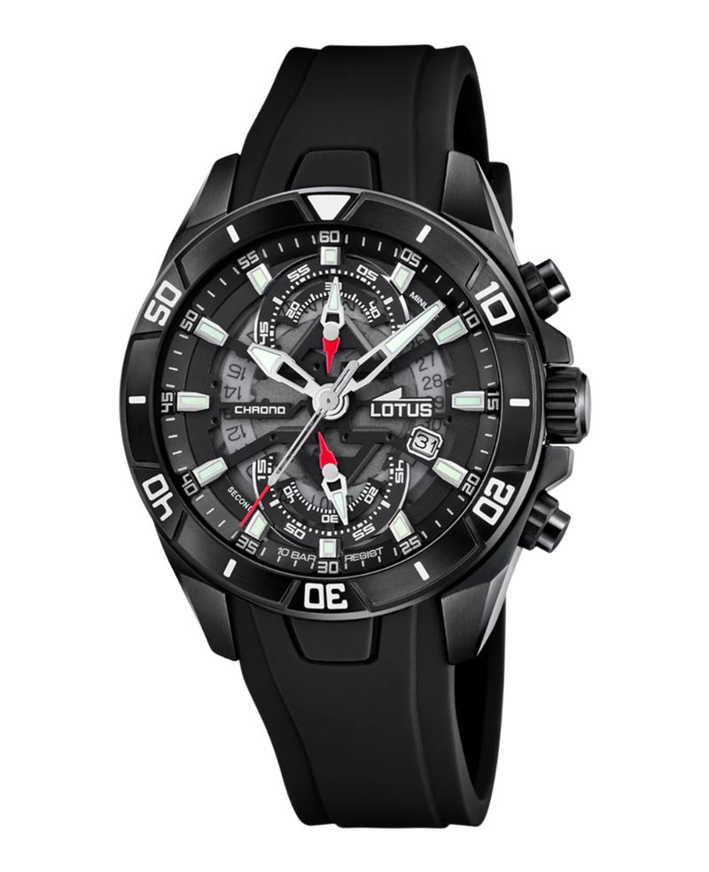 Lotus Classic Cronógrafo 18945/6 reloj hombre acero negro correa caucho