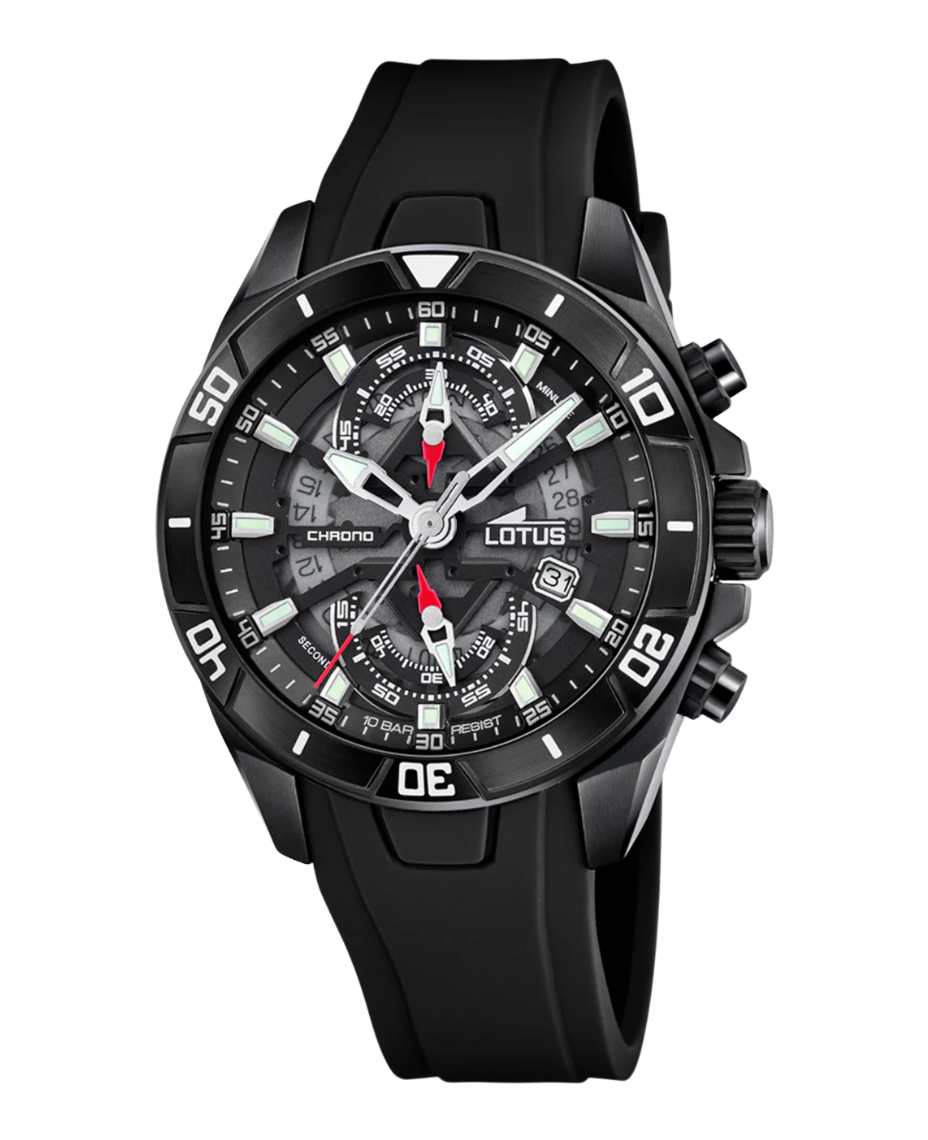 Lotus Classic Cronógrafo 18945/6 reloj hombre acero negro correa caucho