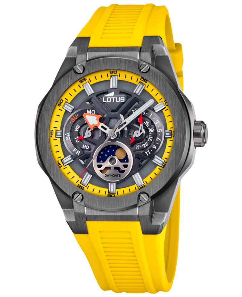 Lotus Classic 18946/1 reloj hombre acero negro correa amarilla caucho 46mm