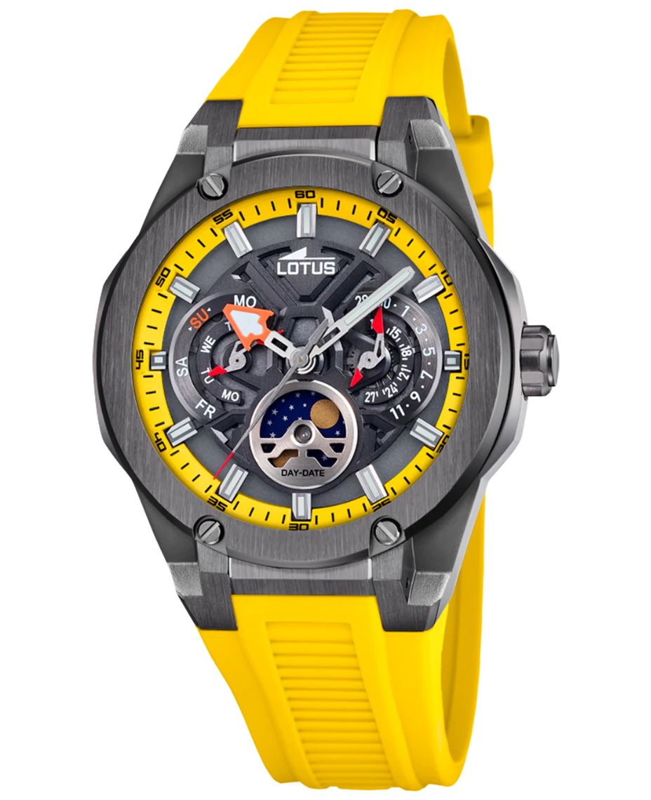 Lotus Classic 18946/1 reloj hombre acero negro correa amarilla caucho 46mm
