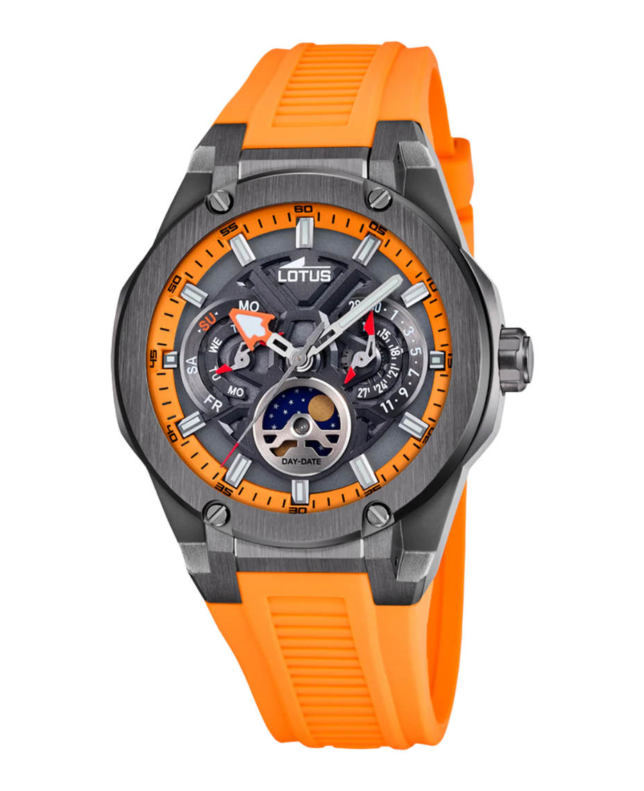 Lotus Classic 18946/3 reloj hombre acero plata lavanda correa naranja 46mm