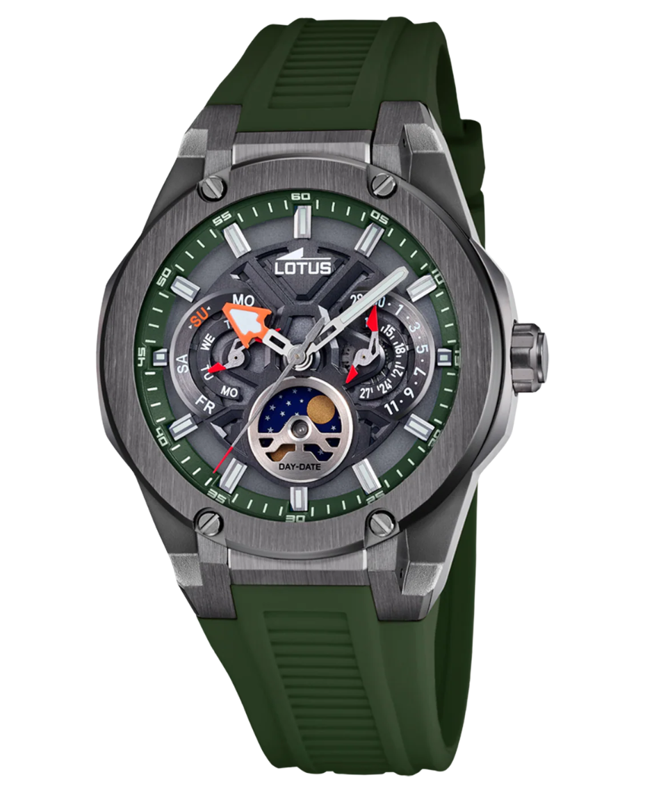 Lotus Classic 18946/5 reloj hombre acero plateado correa caucho verde esfera negra