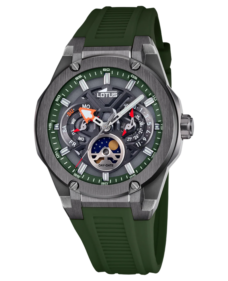 Lotus Classic 18946/5 reloj hombre acero plateado correa caucho verde esfera negra
