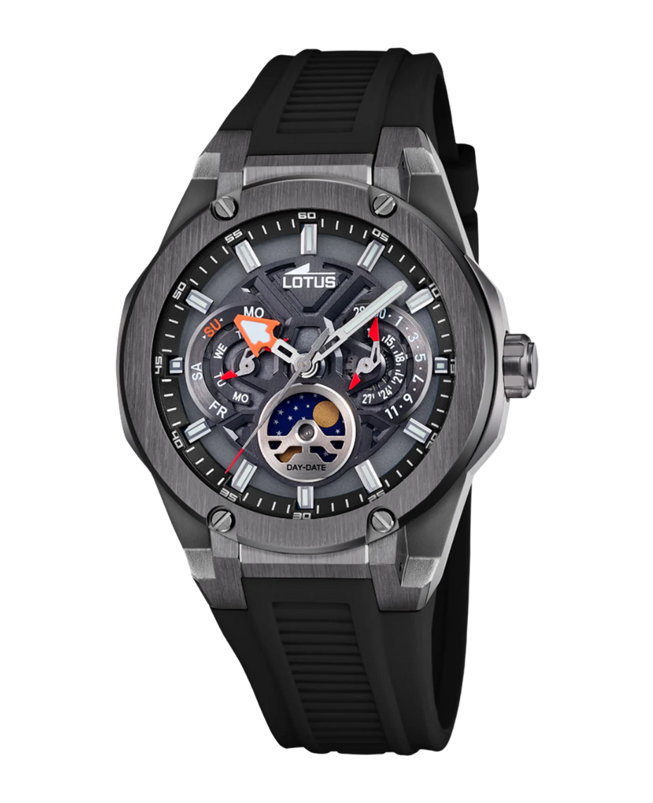 Lotus Classic 18946/6 reloj hombre acero inoxidable plata lavanda esfera negra correa caucho