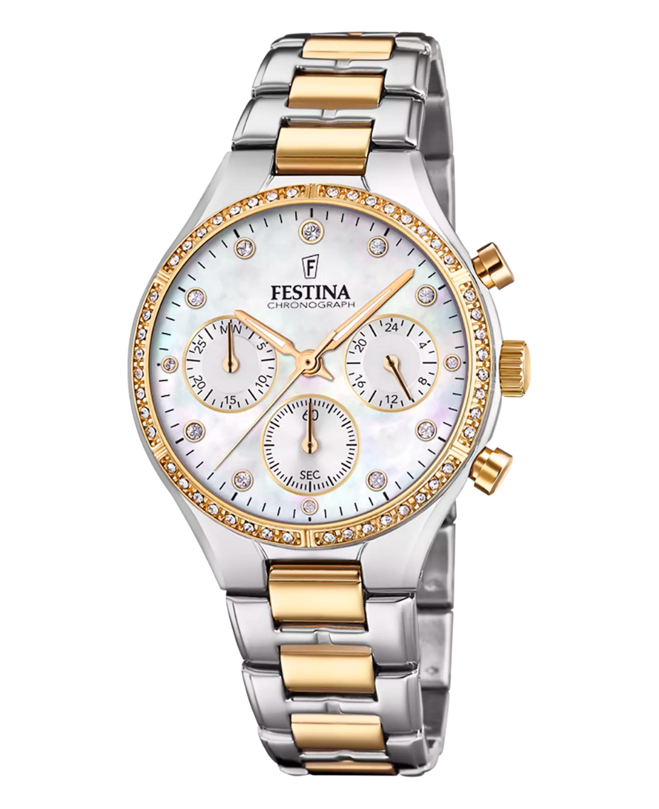 Festina Boyfriend F20402/1 reloj mujer acero beige esfera blanca cronógrafo